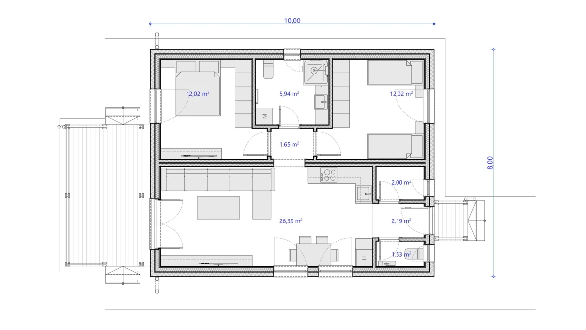 Új generációs moduláris családi ház - Nappali + 2 szoba - GSZ10 - Image 9