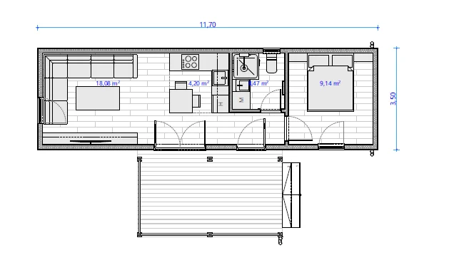 Új generációs moduláris ház - Nappali + 1 szoba - GSZ015 - Image 8