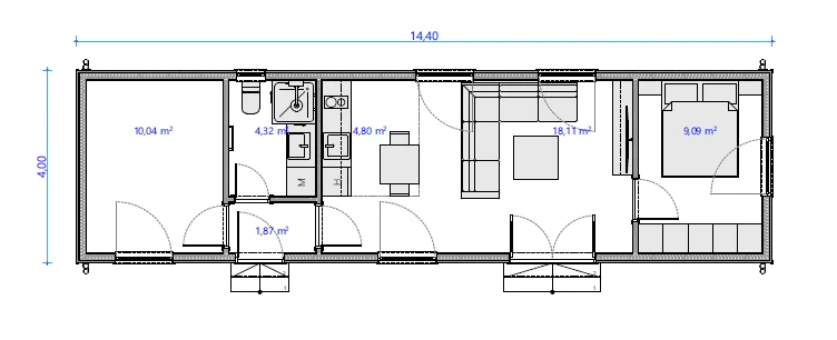 Új generációs moduláris ház - Nappali + 2 szoba - GSZ017 - Image 11