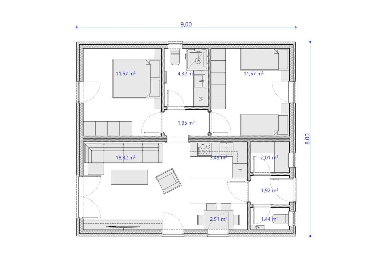 Új generációs moduláris családi ház - Nappali + 2 szoba - GSZ018 - Image 4