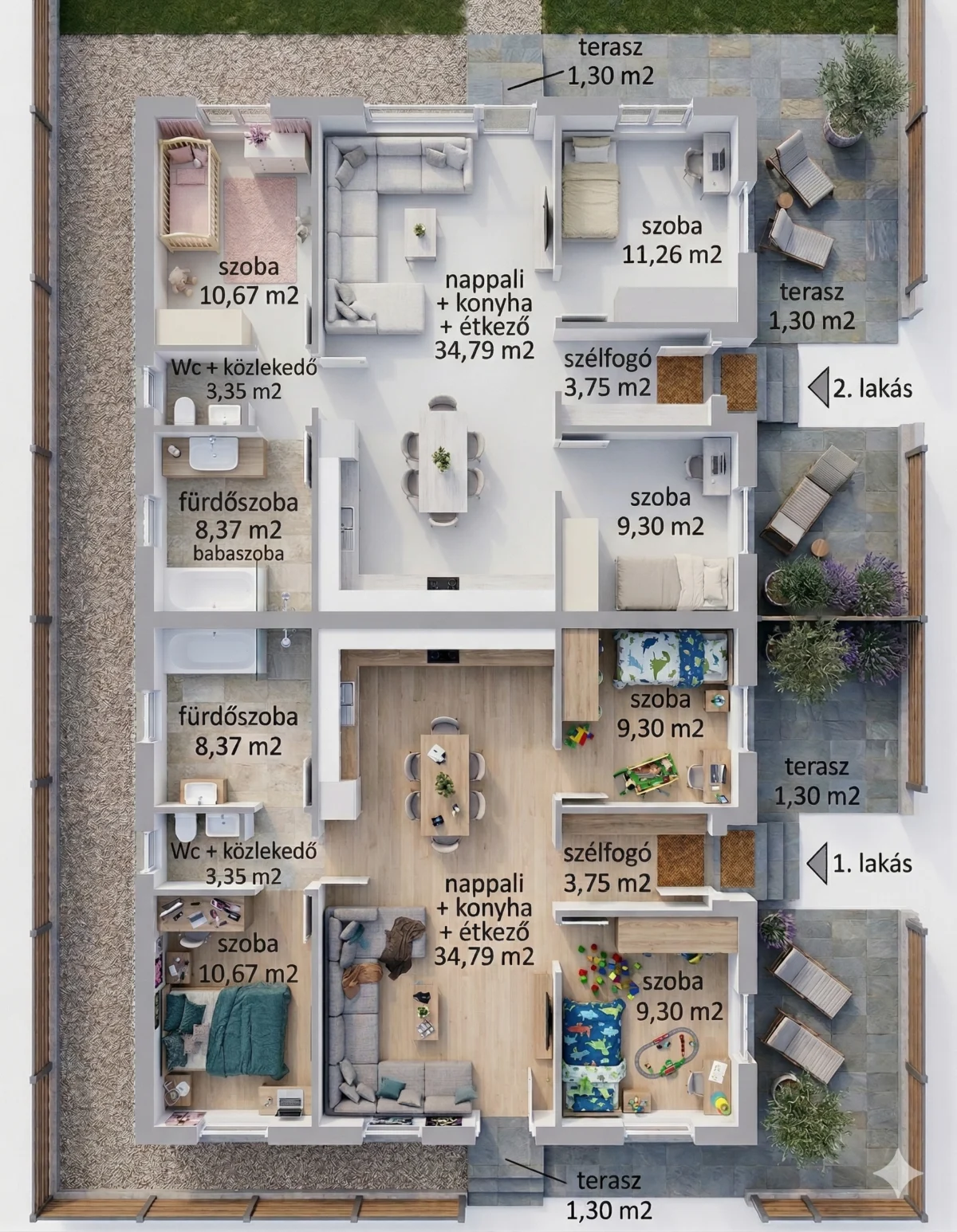 Gaia Szíve IKERHÁZ - Nappali & 3 szoba - Image 2